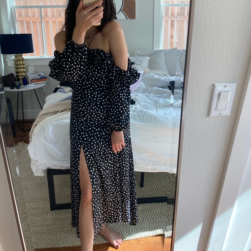Polka dot off the shoulder dress